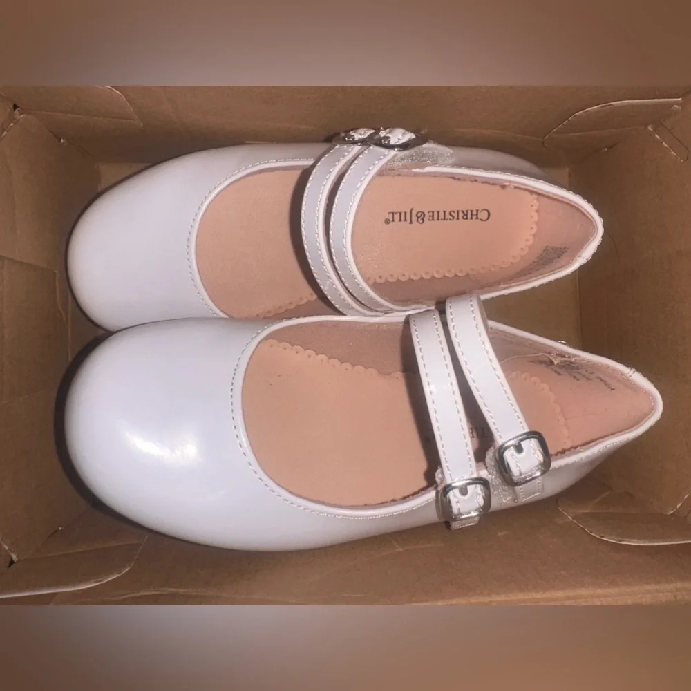 Girls' White Patent Double-Strap Mary Jane Dress Shoes